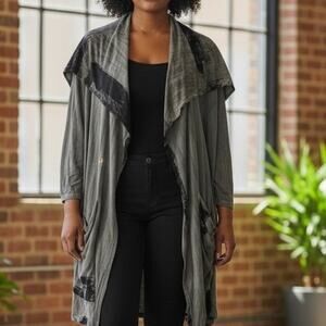 Art of Cloth Hand Made Dyed  Size Medium Gray Black Open Front Jacket Pockets